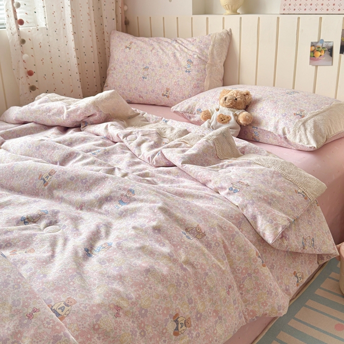 91家纺网 家纺一手货源 找家纺 暖阳 2026新款全棉花边款棉花夏被夏凉被空调被 花边小熊