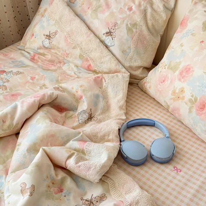 91家纺网 家纺一手货源 找家纺 暖阳 2026新款全棉花边款棉花夏被夏凉被空调被 花边小兔