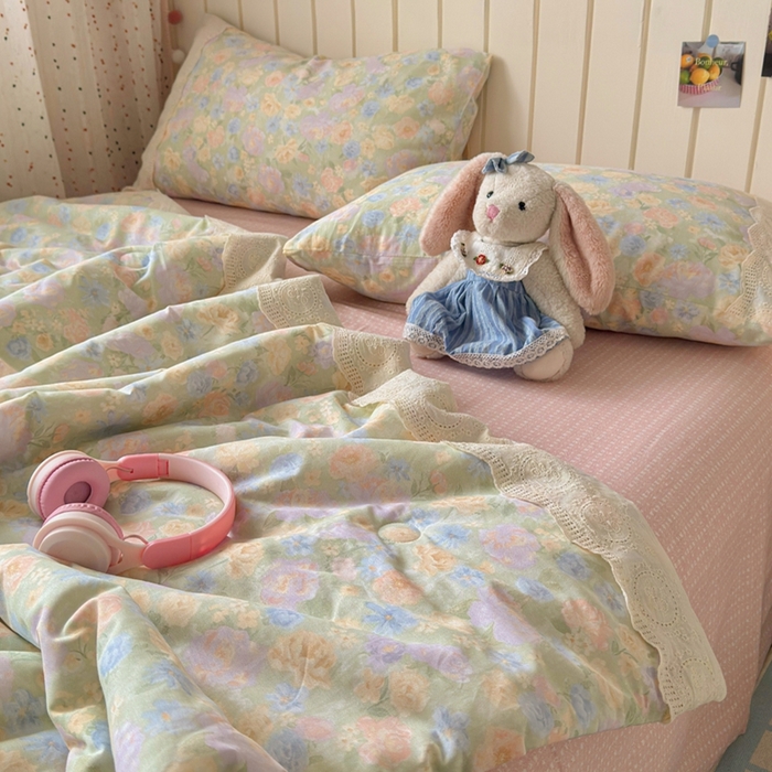 91家纺网 家纺一手货源 找家纺 暖阳 2026新款全棉花边款棉花夏被夏凉被空调被 花边绿意