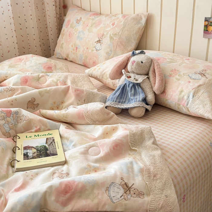 91家纺网 家纺一手货源 找家纺 暖阳 2026新款全棉花边款棉花夏被夏凉被空调被 花边小兔