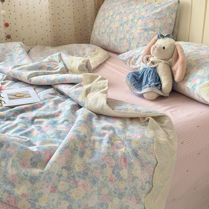 91家纺网 家纺一手货源 找家纺 暖阳 2026新款全棉花边款棉花夏被夏凉被空调被 花边烂漫