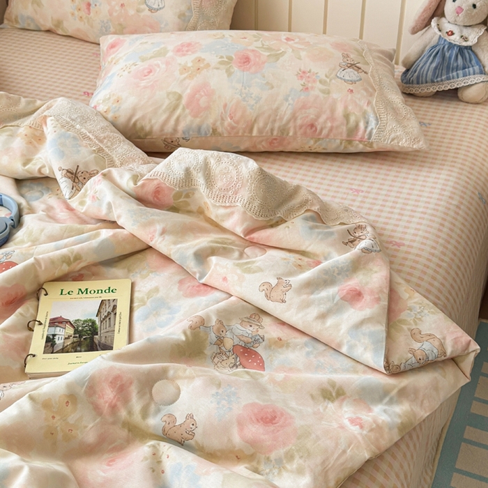 91家纺网 家纺一手货源 找家纺 暖阳 2026新款全棉花边款棉花夏被夏凉被空调被 花边小兔