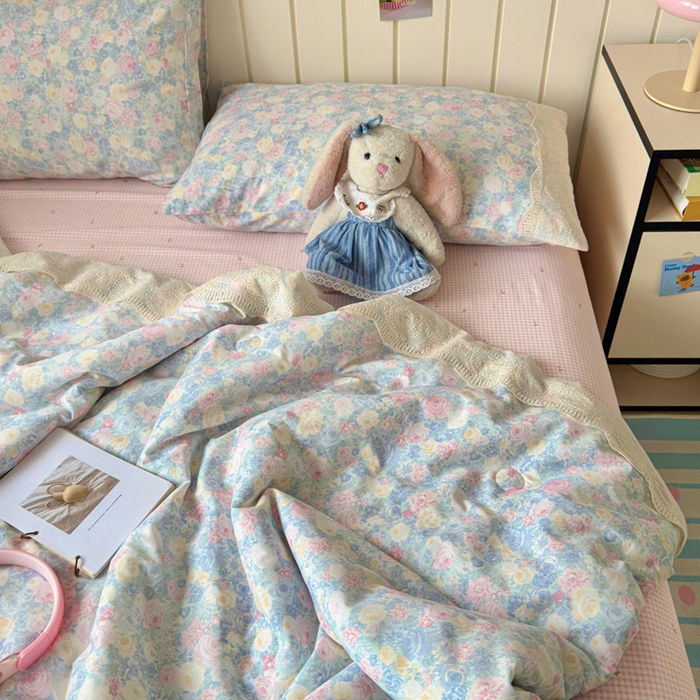 91家纺网 家纺一手货源 找家纺 暖阳 2026新款全棉花边款棉花夏被夏凉被空调被 花边烂漫