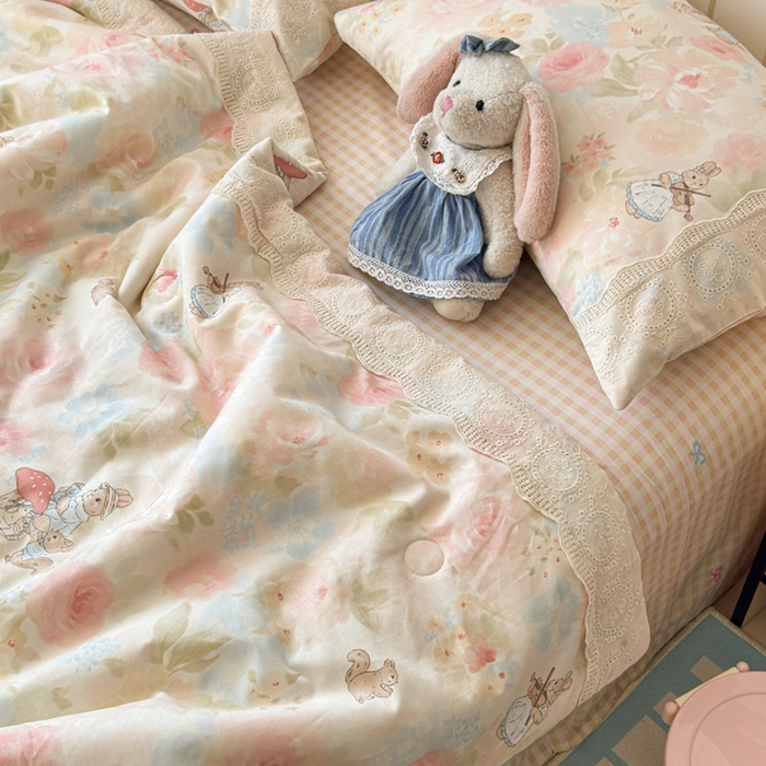 91家纺网 家纺一手货源 找家纺 暖阳 2026新款全棉花边款棉花夏被夏凉被空调被 花边小兔