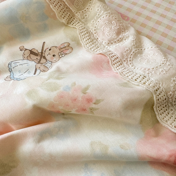 91家纺网 家纺一手货源 找家纺 暖阳 2026新款全棉花边款棉花夏被夏凉被空调被 花边小兔