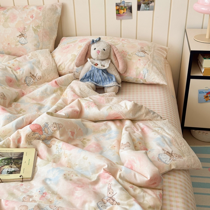 91家纺网 家纺一手货源 找家纺 暖阳 2026新款全棉花边款棉花夏被夏凉被空调被 花边小兔