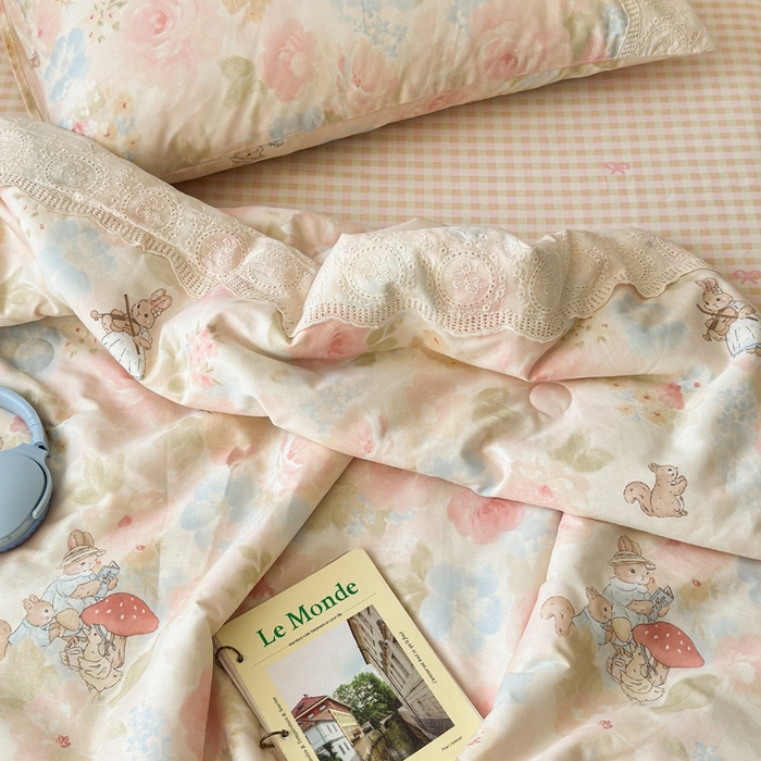 91家纺网 家纺一手货源 找家纺 暖阳 2026新款全棉花边款棉花夏被夏凉被空调被 花边小兔