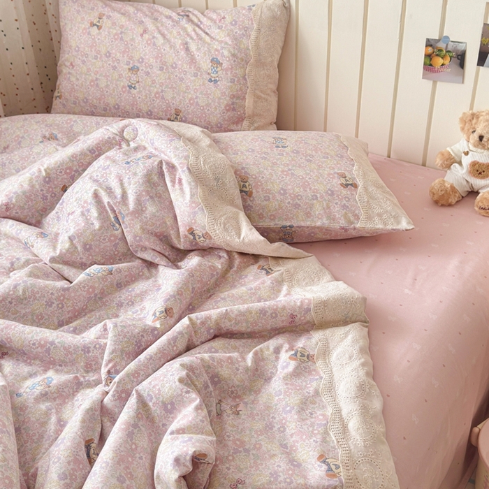 91家纺网 家纺一手货源 找家纺 暖阳 2026新款全棉花边款棉花夏被夏凉被空调被 花边小熊