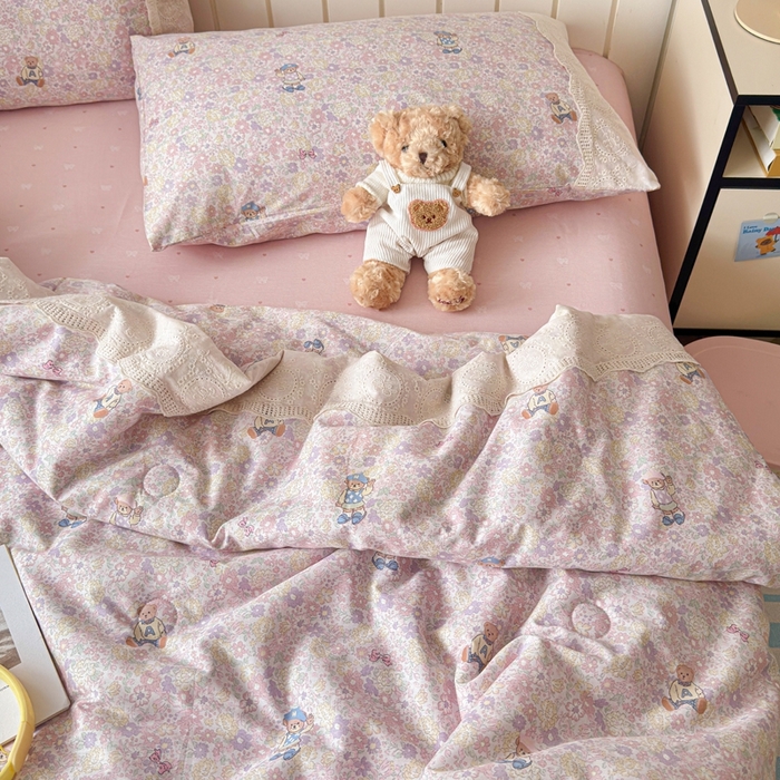 91家纺网 家纺一手货源 找家纺 暖阳 2026新款全棉花边款棉花夏被夏凉被空调被 花边小熊