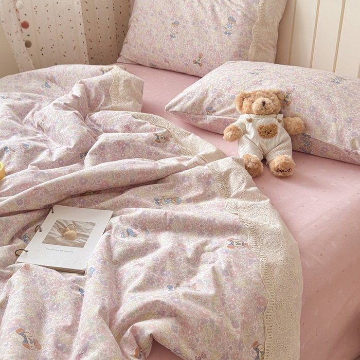 91家纺网 家纺一手货源 找家纺 暖阳 2026新款全棉花边款棉花夏被夏凉被空调被 花边小熊