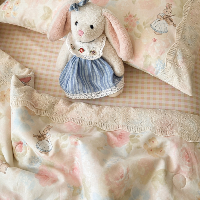 91家纺网 家纺一手货源 找家纺 暖阳 2026新款全棉花边款棉花夏被夏凉被空调被 花边小兔