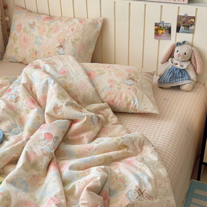 91家纺网 家纺一手货源 找家纺 暖阳 2026新款全棉花边款棉花夏被夏凉被空调被 花边小兔