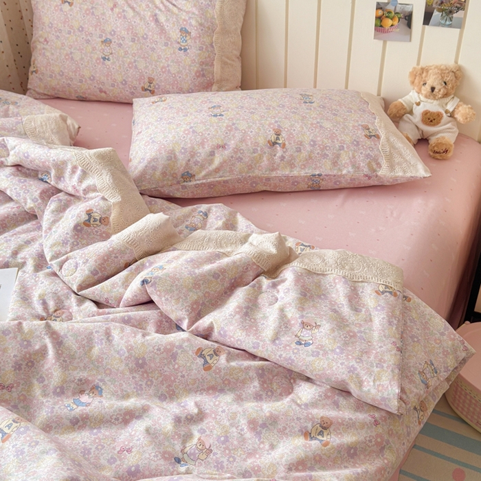 91家纺网 家纺一手货源 找家纺 暖阳 2026新款全棉花边款棉花夏被夏凉被空调被 花边小熊