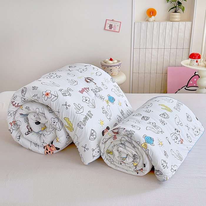 91家纺网 家纺一手货源 找家纺 丫丫家纺 2026新款A类针织棉嘟嘟被夏被春秋被空调被儿童学生被子被芯 简笔画