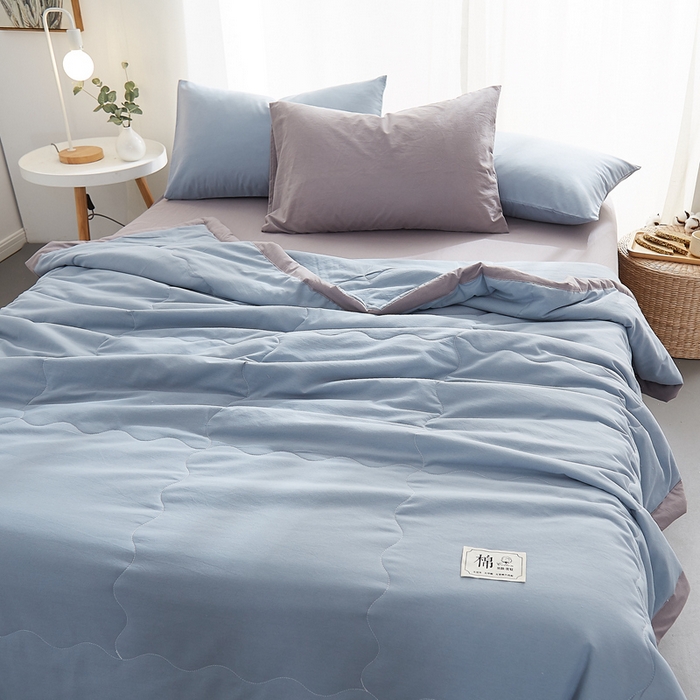 91家纺网 家纺一手货源 找家纺 暖阳 2026新款全棉纯色+拼色棉花夏被夏凉被空调被 蓝灰