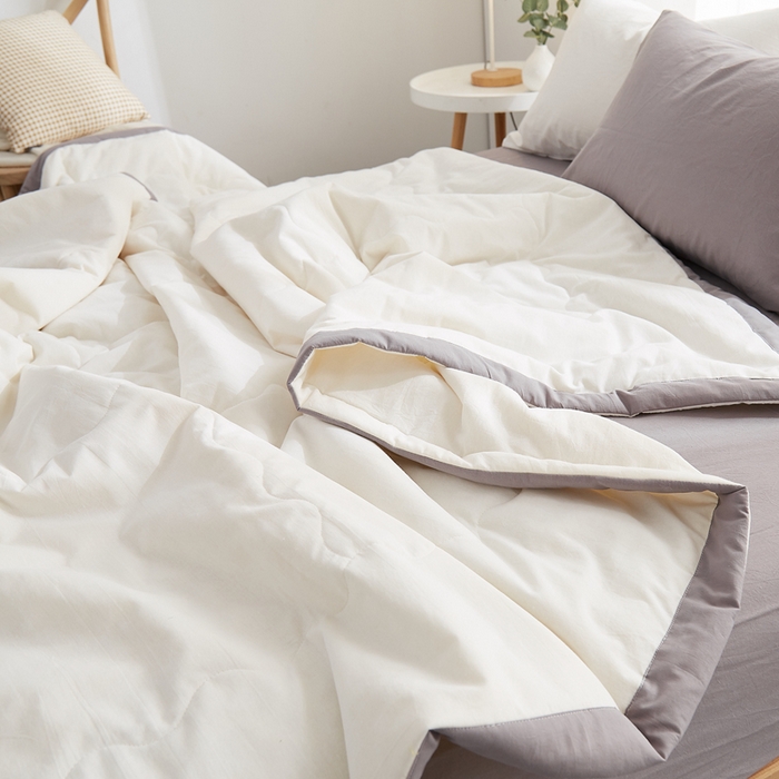 91家纺网 家纺一手货源 找家纺 暖阳 2026新款全棉纯色+拼色棉花夏被夏凉被空调被 本白