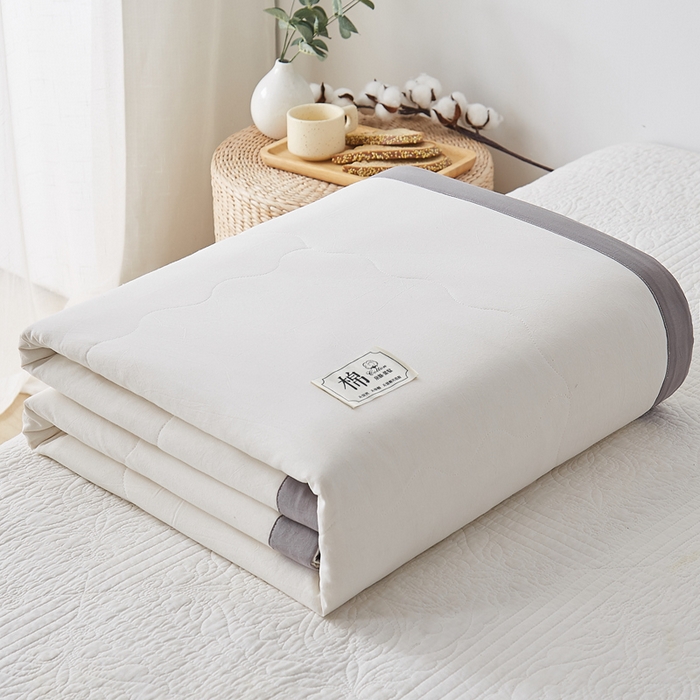 91家纺网 家纺一手货源 找家纺 暖阳 2026新款全棉纯色+拼色棉花夏被夏凉被空调被 本白