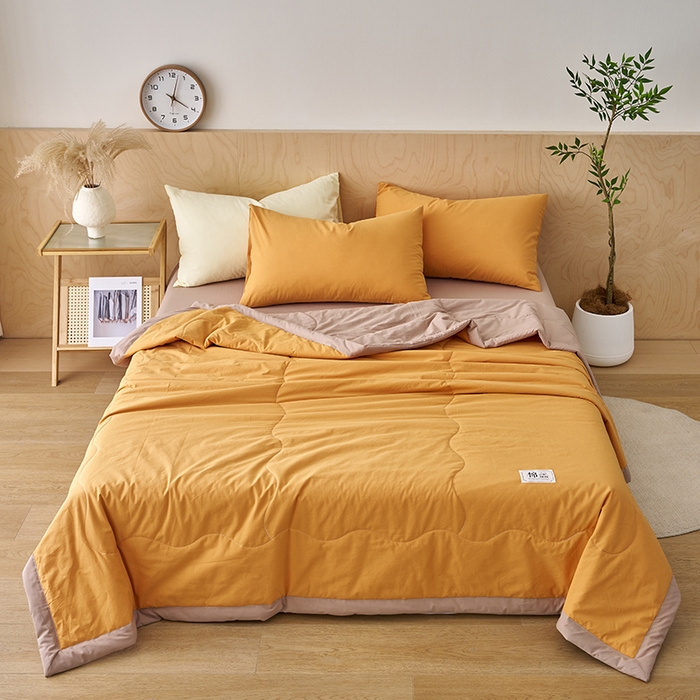 91家纺网 家纺一手货源 找家纺 暖阳 2026新款全棉纯色+拼色棉花夏被夏凉被空调被 南瓜拼卡其