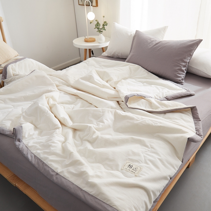 91家纺网 家纺一手货源 找家纺 暖阳 2026新款全棉纯色+拼色棉花夏被夏凉被空调被 本白