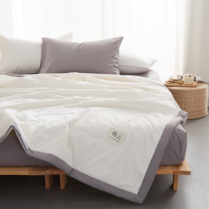 91家纺网 家纺一手货源 找家纺 暖阳 2026新款全棉纯色+拼色棉花夏被夏凉被空调被 本白