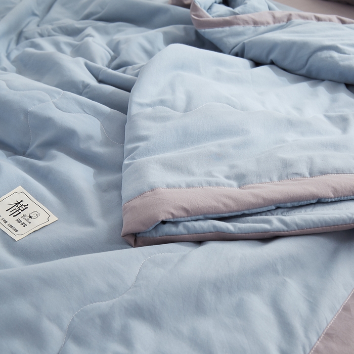 91家纺网 家纺一手货源 找家纺 暖阳 2026新款全棉纯色+拼色棉花夏被夏凉被空调被 蓝灰