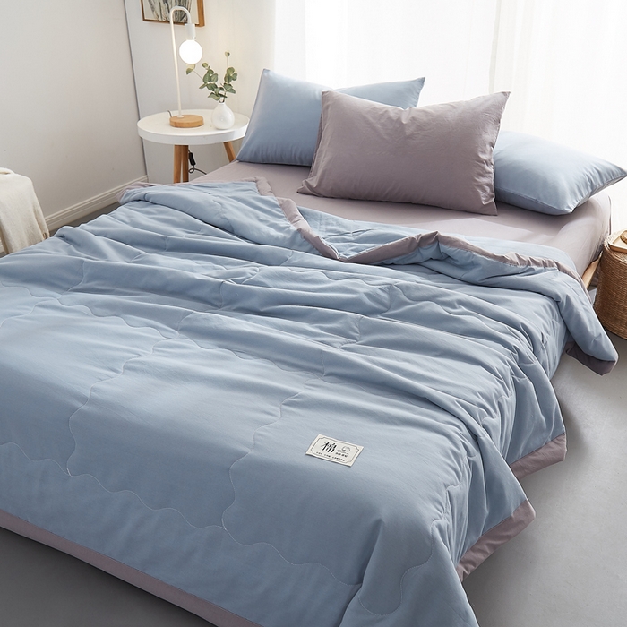 91家纺网 家纺一手货源 找家纺 暖阳 2026新款全棉纯色+拼色棉花夏被夏凉被空调被 蓝灰