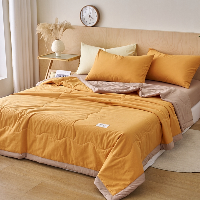 91家纺网 家纺一手货源 找家纺 暖阳 2026新款全棉纯色+拼色棉花夏被夏凉被空调被 南瓜拼卡其