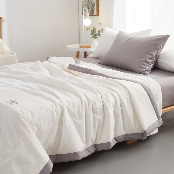 91家纺网 家纺一手货源 找家纺 暖阳 2026新款全棉纯色+拼色棉花夏被夏凉被空调被 本白