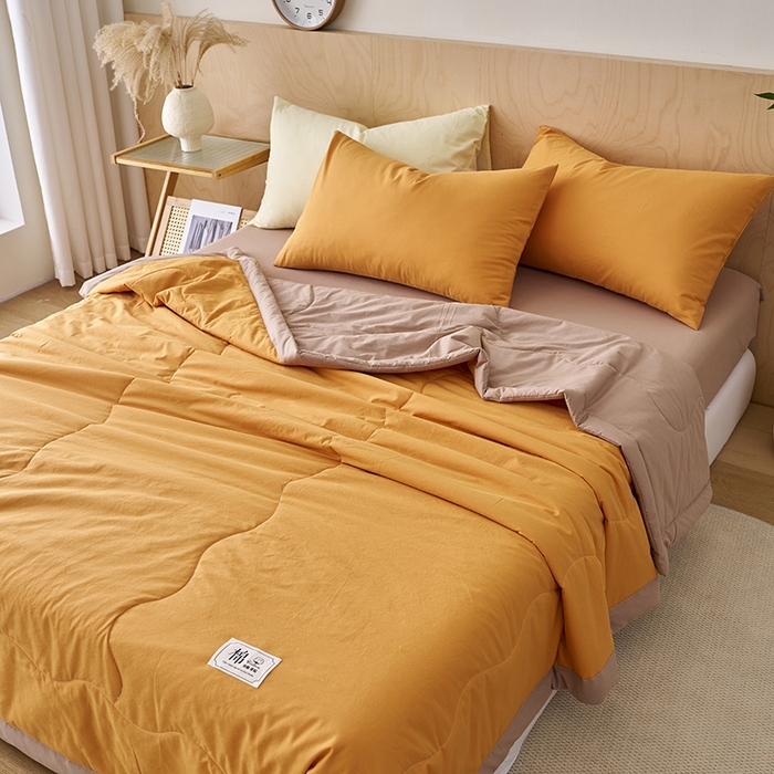 91家纺网 家纺一手货源 找家纺 暖阳 2026新款全棉纯色+拼色棉花夏被夏凉被空调被 南瓜拼卡其