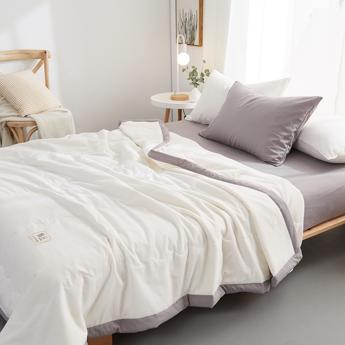 91家纺网 家纺一手货源 找家纺 暖阳 2026新款全棉纯色+拼色棉花夏被夏凉被空调被 本白