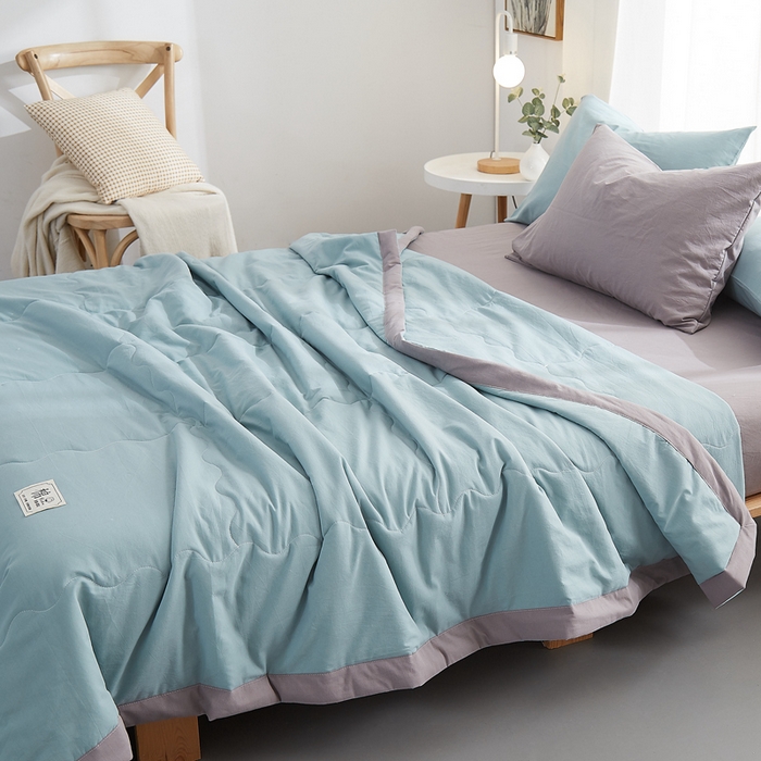 91家纺网 家纺一手货源 找家纺 暖阳 2026新款全棉纯色+拼色棉花夏被夏凉被空调被 豆绿