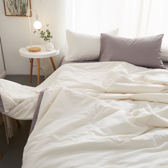 91家纺网 家纺一手货源 找家纺 暖阳 2026新款全棉纯色+拼色棉花夏被夏凉被空调被 本白