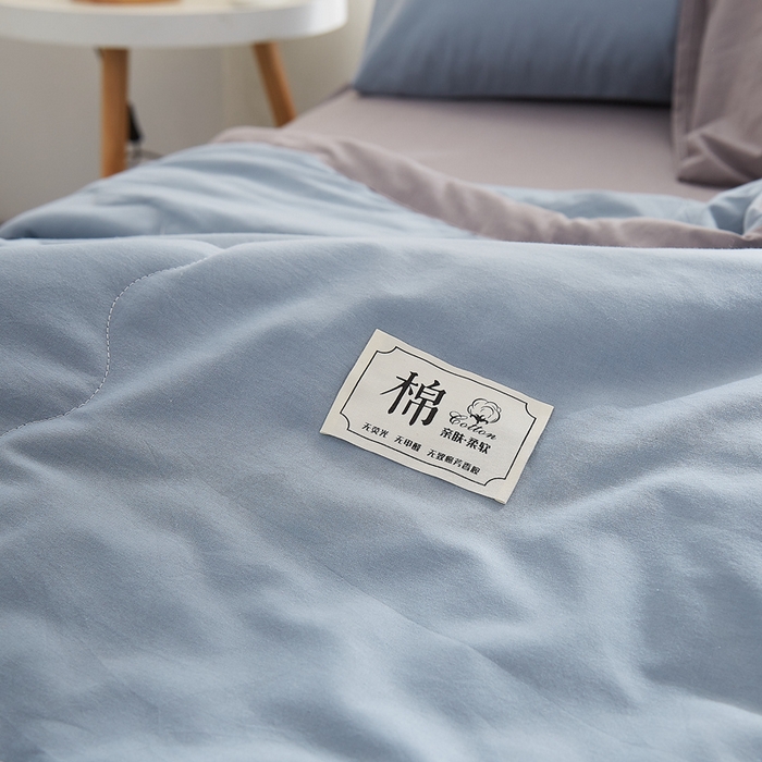 91家纺网 家纺一手货源 找家纺 暖阳 2026新款全棉纯色+拼色棉花夏被夏凉被空调被 蓝灰