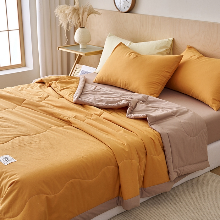 91家纺网 家纺一手货源 找家纺 暖阳 2026新款全棉纯色+拼色棉花夏被夏凉被空调被 南瓜拼卡其