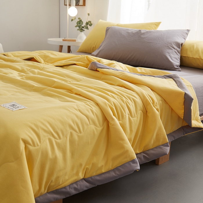 91家纺网 家纺一手货源 找家纺 暖阳 2026新款全棉纯色+拼色棉花夏被夏凉被空调被 柠檬黄