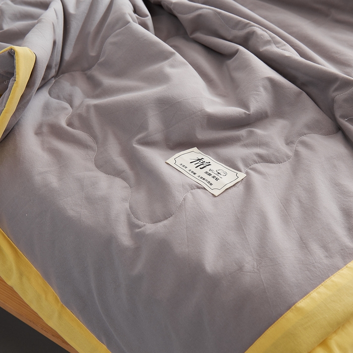 91家纺网 家纺一手货源 找家纺 暖阳 2026新款全棉纯色+拼色棉花夏被夏凉被空调被 中灰