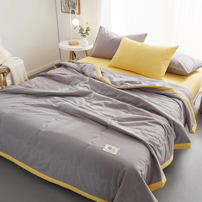 91家纺网 家纺一手货源 找家纺 暖阳 2026新款全棉纯色+拼色棉花夏被夏凉被空调被 中灰