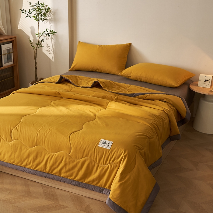 91家纺网 家纺一手货源 找家纺 暖阳 2026新款全棉纯色+拼色棉花夏被夏凉被空调被 姜黄【AB同色】