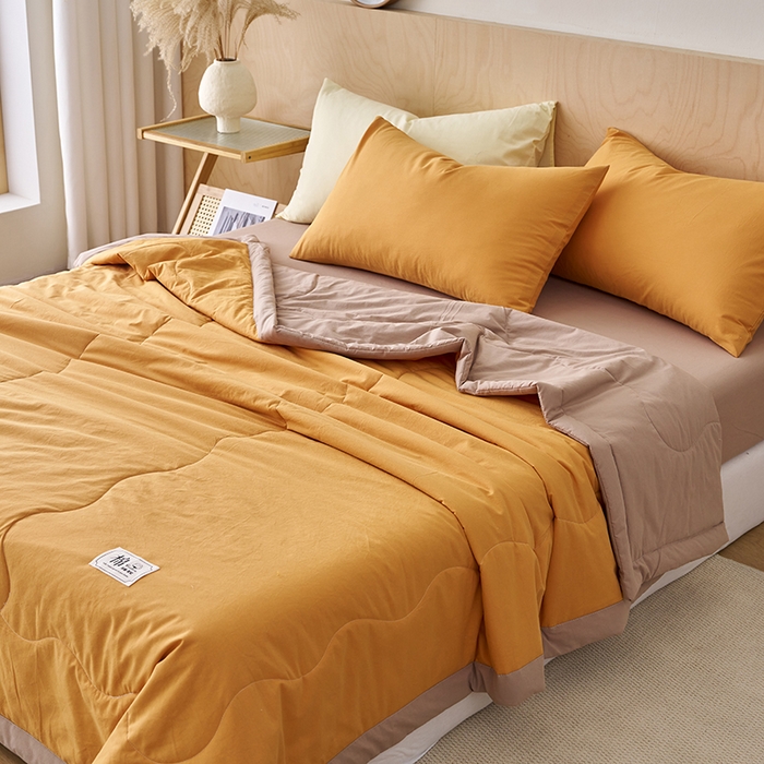 91家纺网 家纺一手货源 找家纺 暖阳 2026新款全棉纯色+拼色棉花夏被夏凉被空调被 南瓜拼卡其