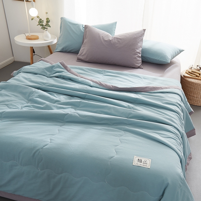 91家纺网 家纺一手货源 找家纺 暖阳 2026新款全棉纯色+拼色棉花夏被夏凉被空调被 豆绿