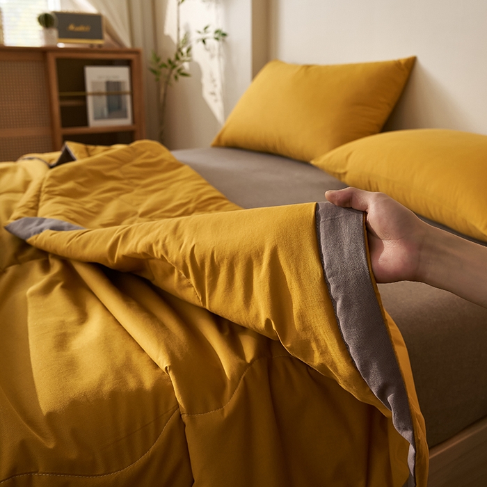 91家纺网 家纺一手货源 找家纺 暖阳 2026新款全棉纯色+拼色棉花夏被夏凉被空调被 姜黄【AB同色】
