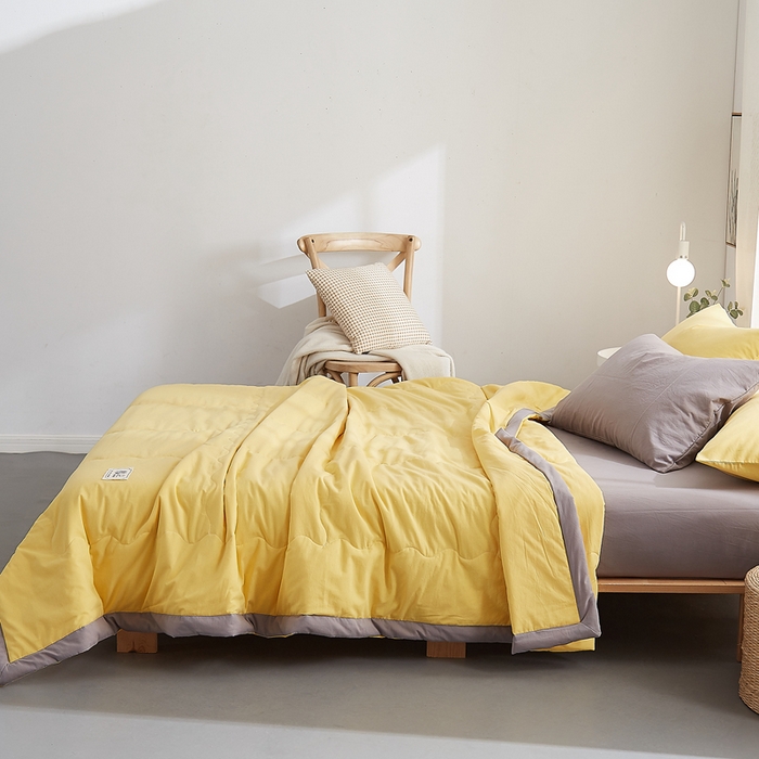 91家纺网 家纺一手货源 找家纺 暖阳 2026新款全棉纯色+拼色棉花夏被夏凉被空调被 柠檬黄