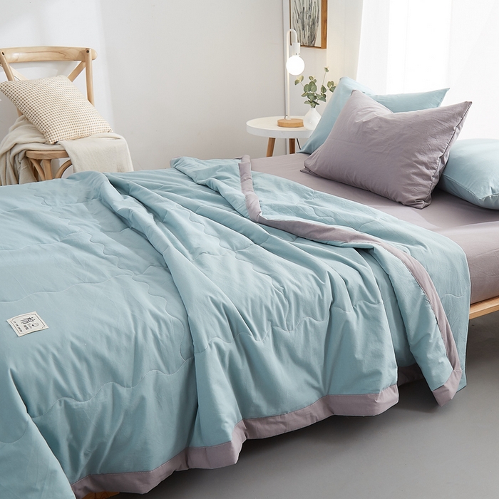 91家纺网 家纺一手货源 找家纺 暖阳 2026新款全棉纯色+拼色棉花夏被夏凉被空调被 豆绿