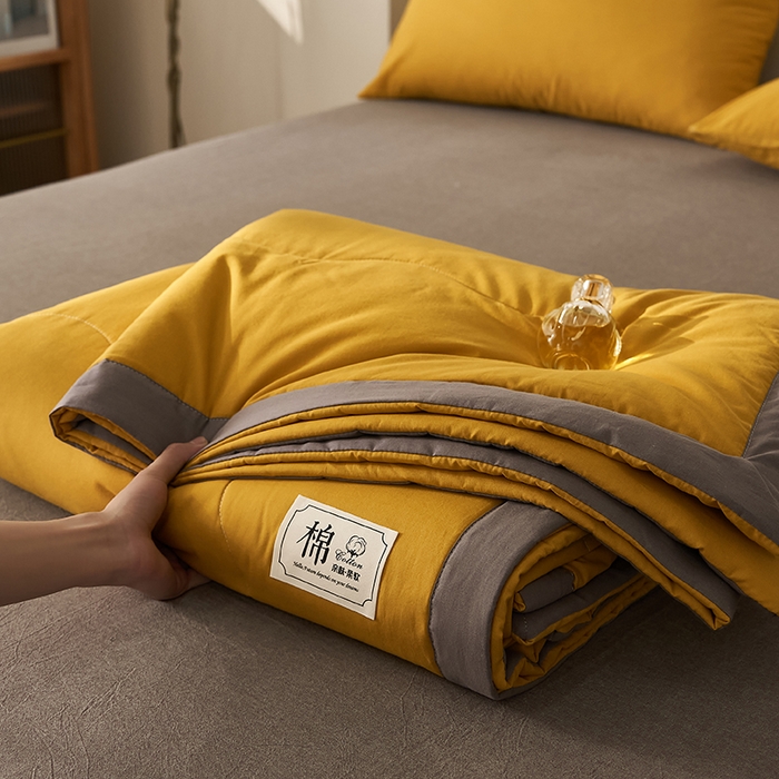 91家纺网 家纺一手货源 找家纺 暖阳 2026新款全棉纯色+拼色棉花夏被夏凉被空调被 姜黄【AB同色】