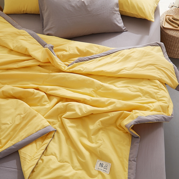91家纺网 家纺一手货源 找家纺 暖阳 2026新款全棉纯色+拼色棉花夏被夏凉被空调被 柠檬黄