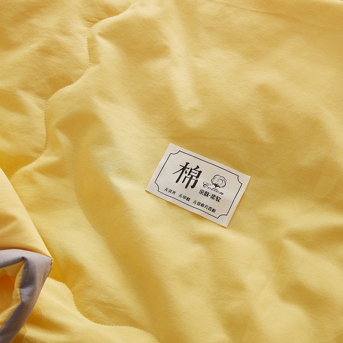 91家纺网 家纺一手货源 找家纺 暖阳 2026新款全棉纯色+拼色棉花夏被夏凉被空调被 柠檬黄