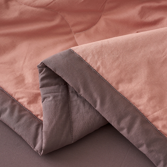 91家纺网 家纺一手货源 找家纺 暖阳 2026新款全棉纯色+拼色棉花夏被夏凉被空调被 藕粉拼灰