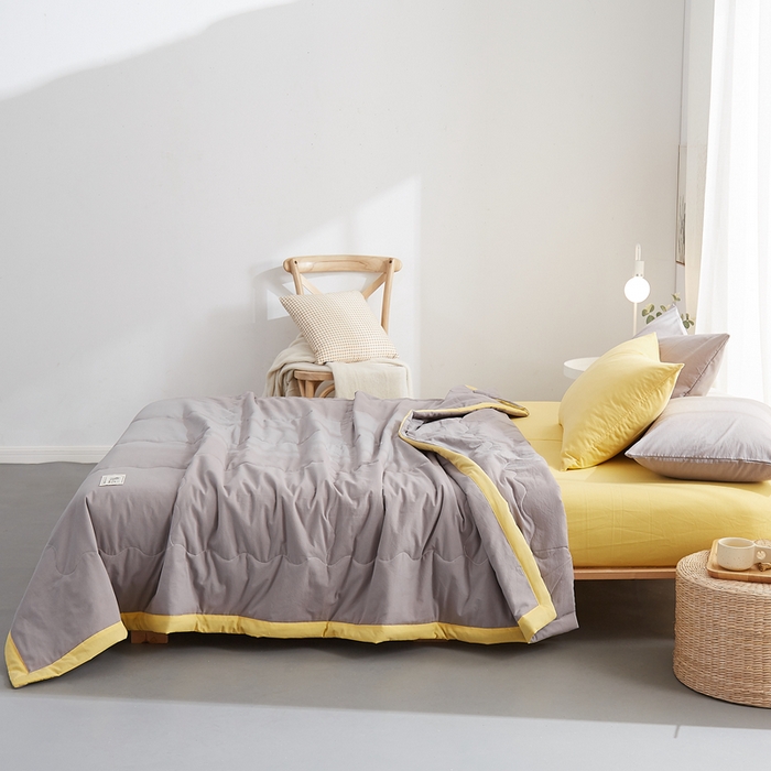 91家纺网 家纺一手货源 找家纺 暖阳 2026新款全棉纯色+拼色棉花夏被夏凉被空调被 中灰