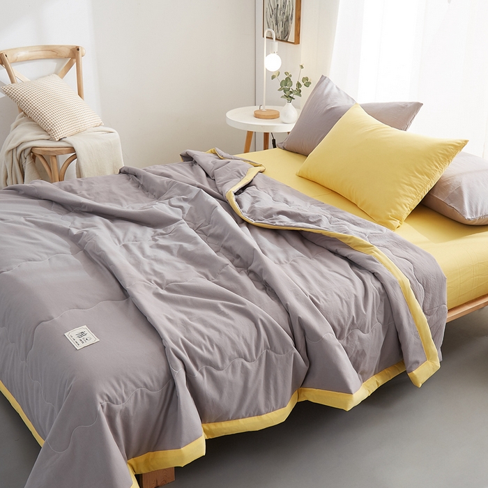 91家纺网 家纺一手货源 找家纺 暖阳 2026新款全棉纯色+拼色棉花夏被夏凉被空调被 中灰