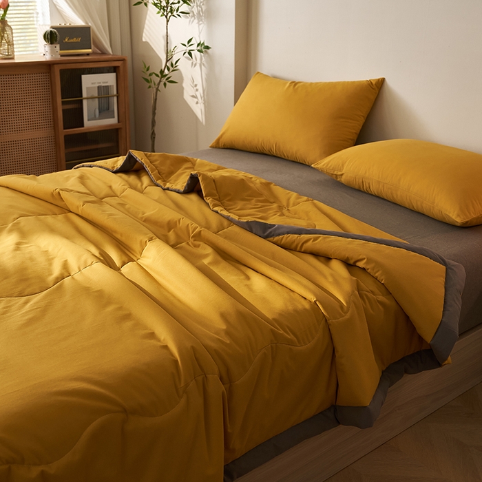 91家纺网 家纺一手货源 找家纺 暖阳 2026新款全棉纯色+拼色棉花夏被夏凉被空调被 姜黄【AB同色】